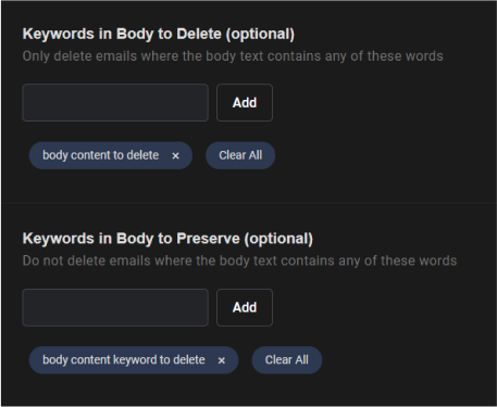 Delete or Preserve Emails According to Body Content